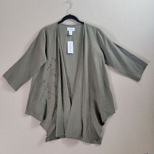 Peck & Peck  Womens Small 100% Linen Draped Open Front Cardigan